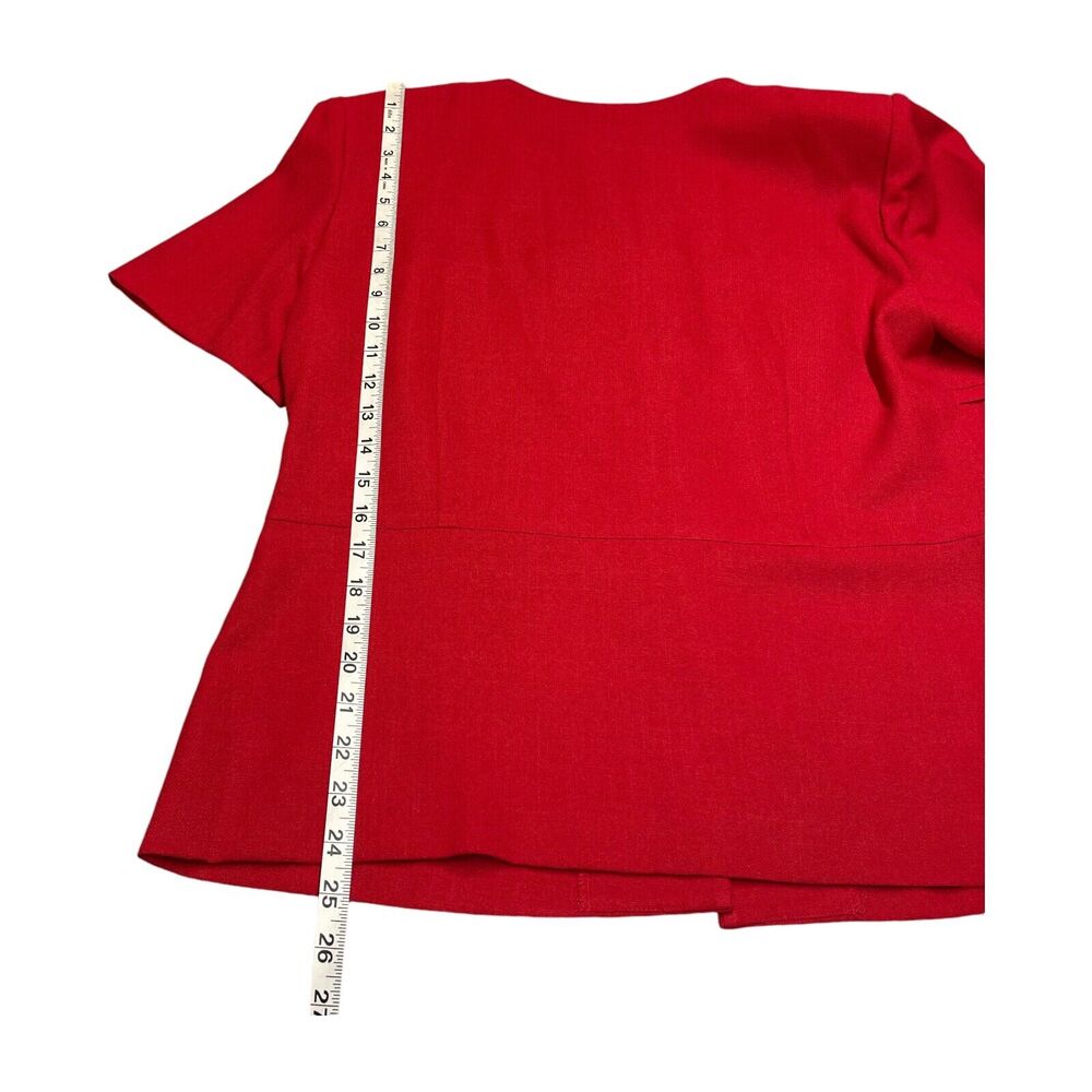R&K Originals Top Women's 14 Red Polyester Short Sleeve Button Front Classic - Picture 5 of 7